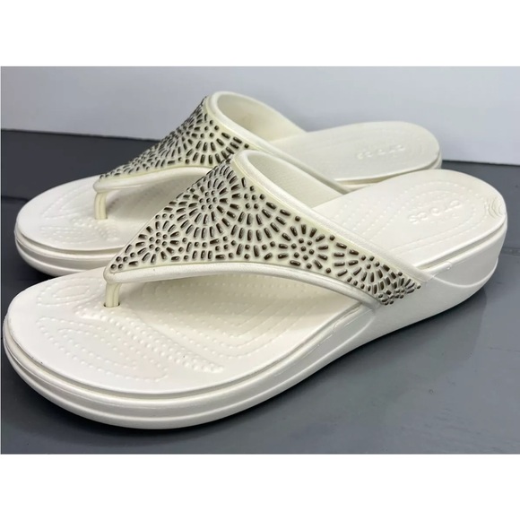 CROCS Monterey Diamanté Sandals Womens Sz 10 206343 White Excellent Condition - Picture 3 of 12